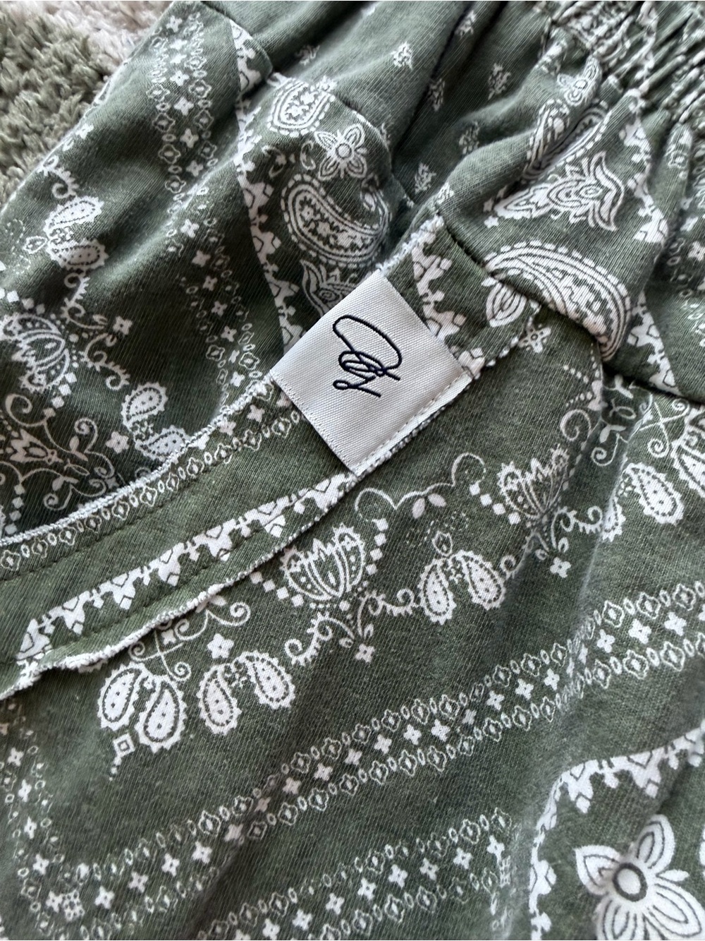Olive Green Paisley Drawstring Track Joggers - Picture 3 of 5